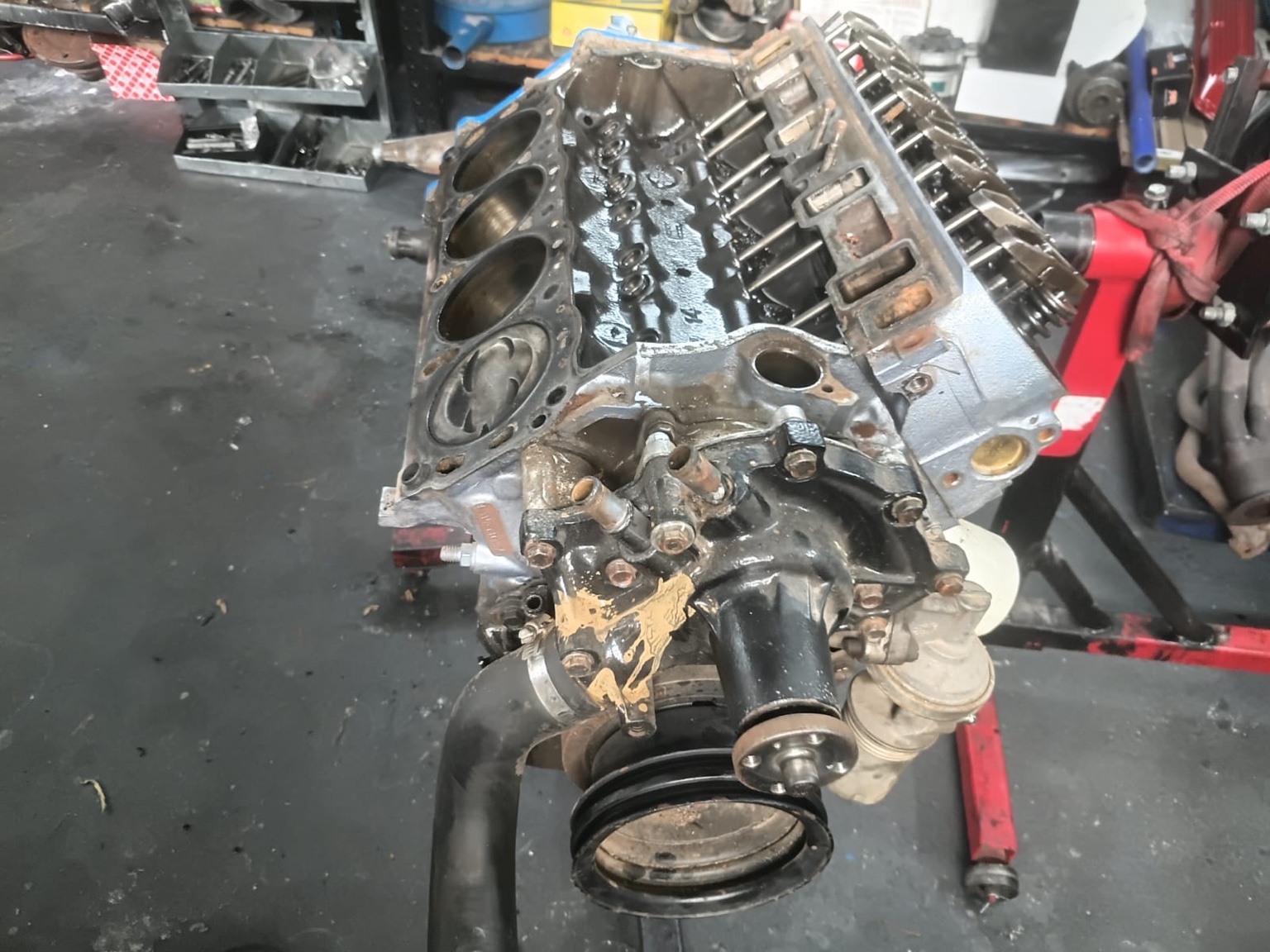 Front view of the partially stripped engine.